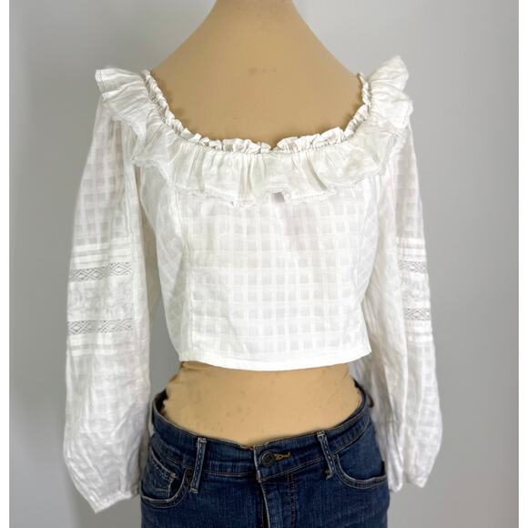 Perfect summer top! white lace cropped peasant top. women's top size L - Picture 9 of 11